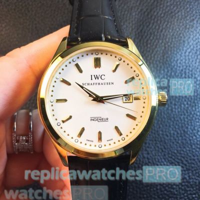 IWC Ingenieur White Dial Black Leather Strap Copy Watch